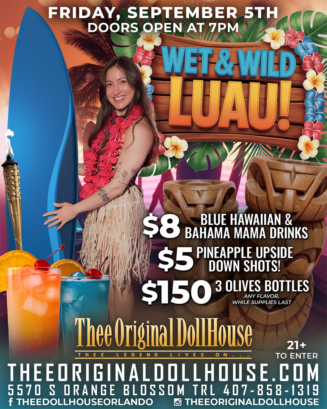 wet and wild luau at thee original dollhouse